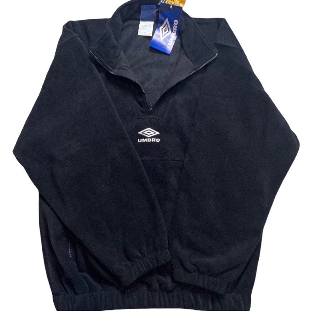 NEW 1990s Umbro Half-Zip Pullover Fleece YKK Zippers (Black, Large)